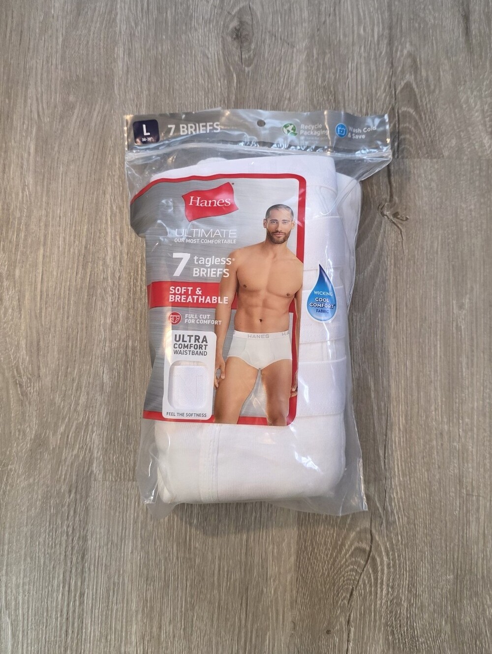 Hanes Ultimate Mens Tagless Briefs 7-Pack Soft Breathable Cotton Large White